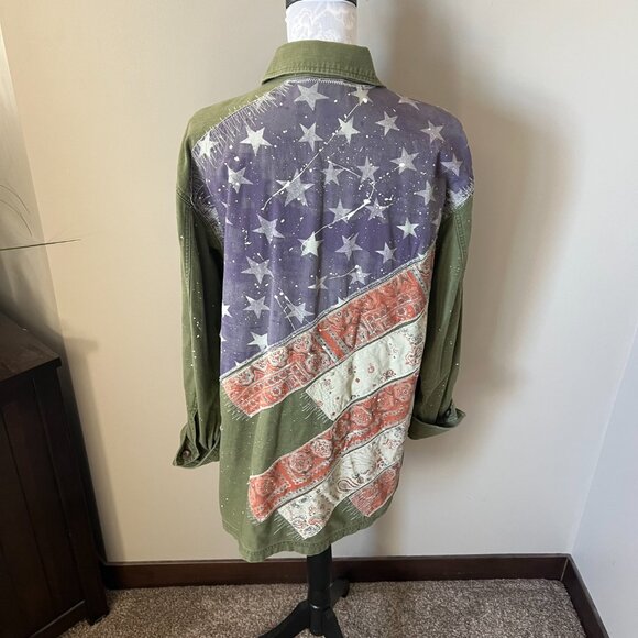 Free People Women’s Spruce American Flag Utility Jacket Sz Small Military Green - Picture 5 of 7